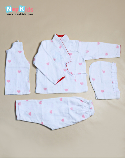 Red Heart and Polka Cotton 3 Layer Bhoto set - 4 Item Authentic Clothing Set