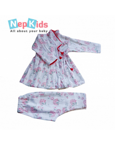 Falling Flower 2 Items Dress And Trouser Set, 3 Layer Authentic Wear