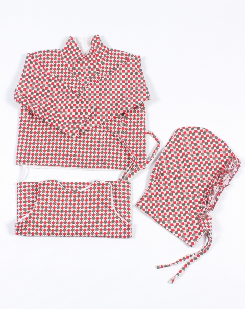Red Green Check Print Bhoto Set