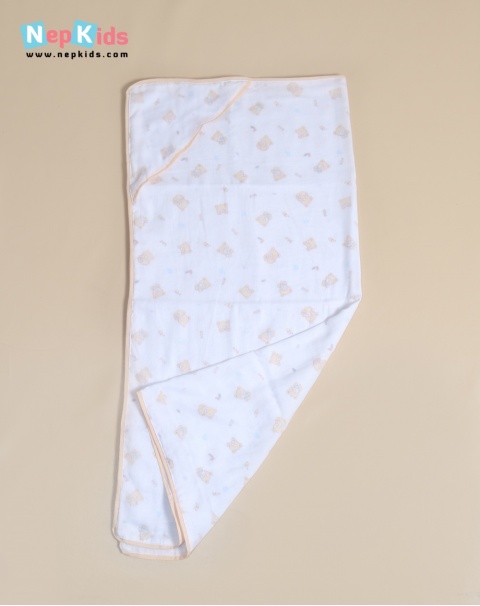 Yellow-Little Teddy 3 Layer Hooded Khasto Wrap - Swaddle With Cap For Babies