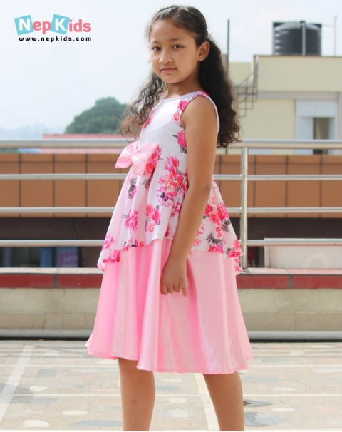 Digital Print Double Layer Pink One Piece Dress for Special Occasion - For Girls