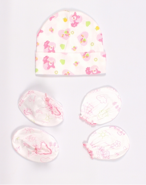 Sweet love Bambi Printed Caps Mittens and Booties Set