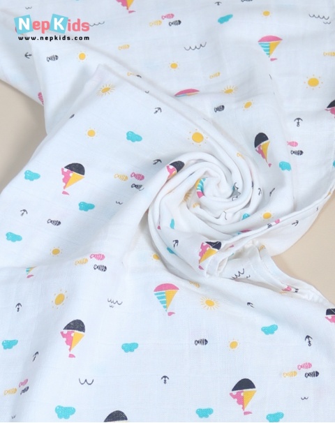 Floating Boat Pure Muslin Cotton Nappy - For Babies