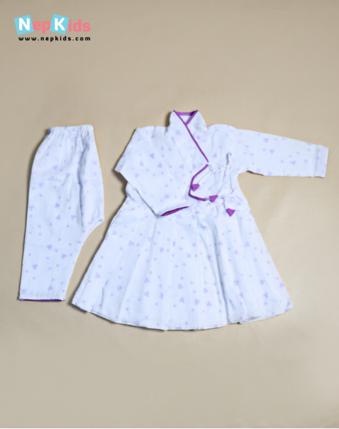 Purple Bubble 2 Items Dress And Trouser Set, Jama Set In Authentic Design