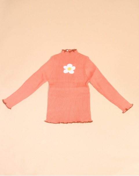 Orange Flower Woolen High Neck - For Girls