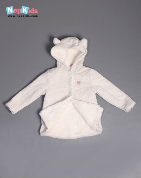 Snow White Hooded Cotton Jacket With Fur Inside - For Girls 