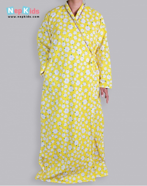  Yellow Blossom Cotton Cross Over Design -  Maternity Gown