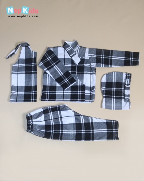 Black And White Check 4pc Japanese Falatin Bhoto Set - For Winter