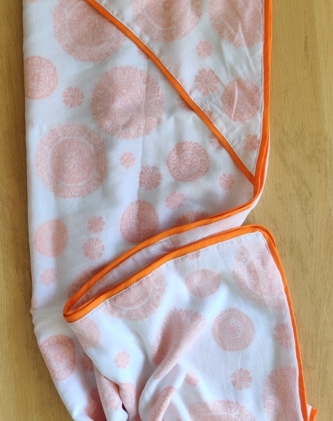 Orange Mandala  3 Layer Multi Purpose Hooded Swaddle For Babies Mal Mal Hooded Swaddle