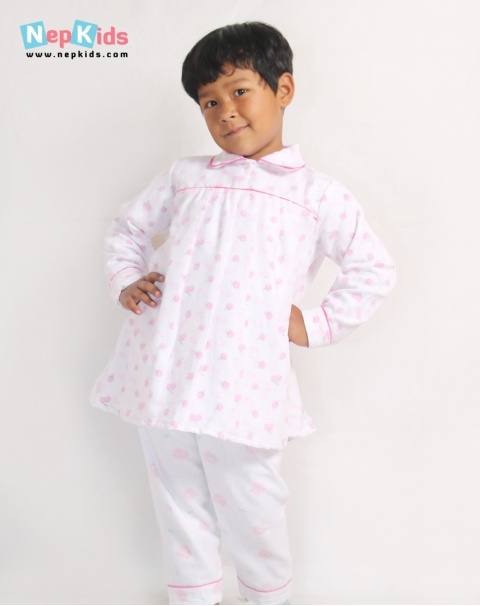 Pink Cherry 3 Layer Cotton Night Suit - For Regular Wear For Girls