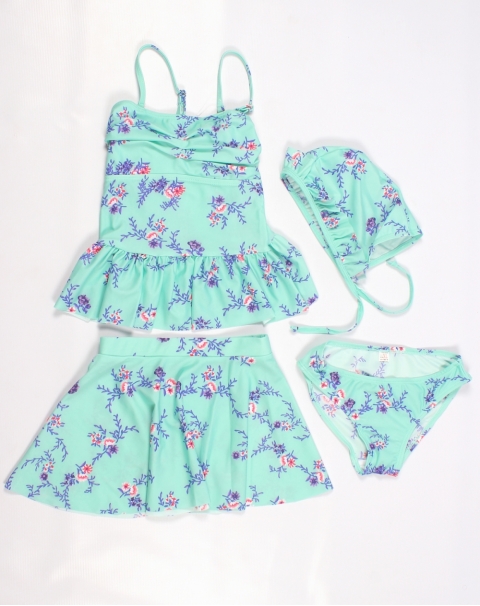 Beautiful Sea Green Swimsuit With Floral Print For Baby Girl