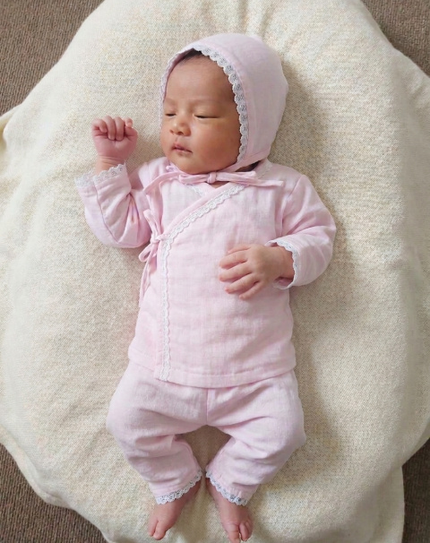 Baby Pink Double Cloth Muslin Kimono Style Kids Clothing Set, Cotton Daily Wear