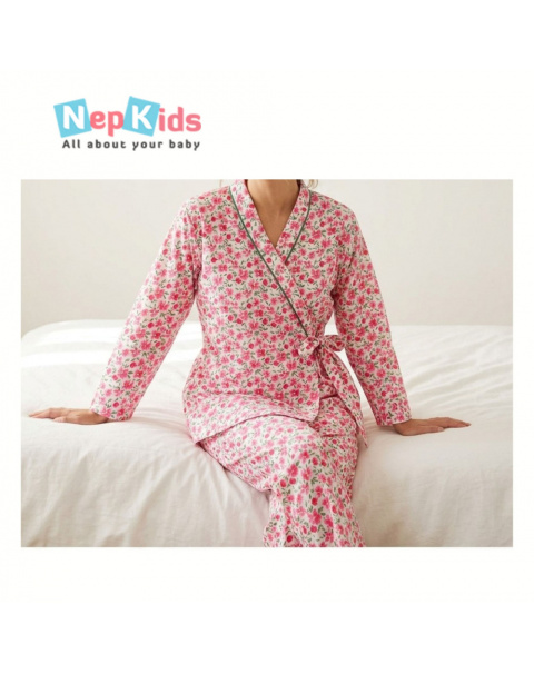 Pink Paper Flower Lenin Cotton Lounge Wear, Pure Cotton Daily Wear