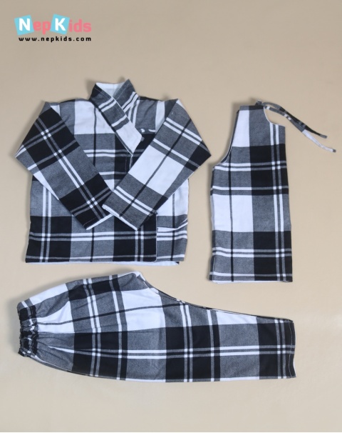 Black And White Check 3pc Falatin Bhoto Set - For Winter