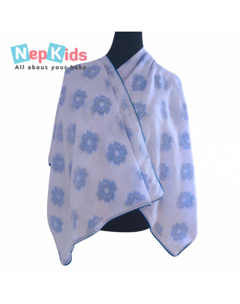 Blue Block Mal Mal Khasto Shawl For Women