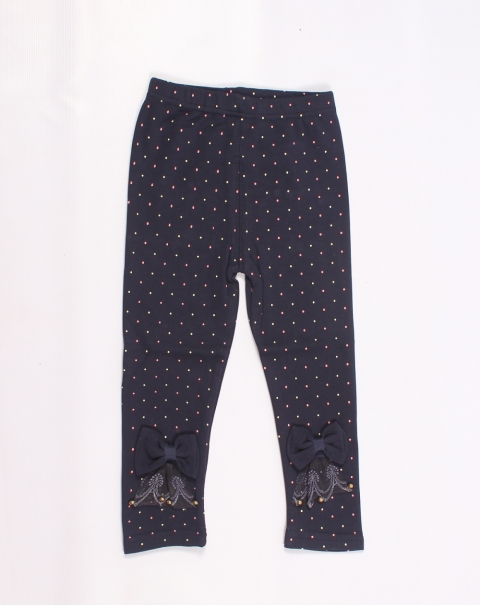 Polka Dots stretchable leggings with Bow Applique