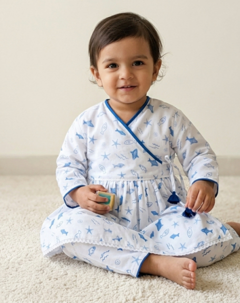 Blue Fish 2 Item Dress Set, Jama And Trouser Set In Authentic Design