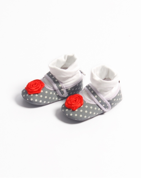 Red rose on Polka Dot Base - Slip on Shoes