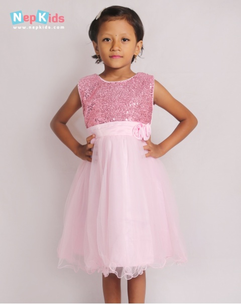 Pink Shining Star Elegant Party Dress  - For Girls