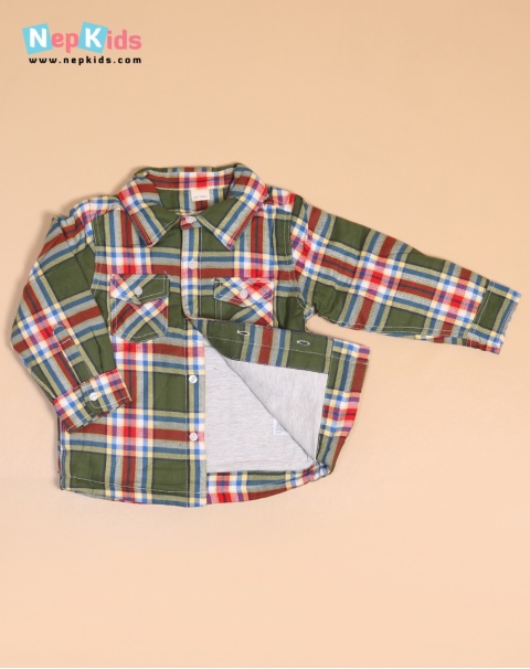 Green Check Padded Thick Shirt - For Winter