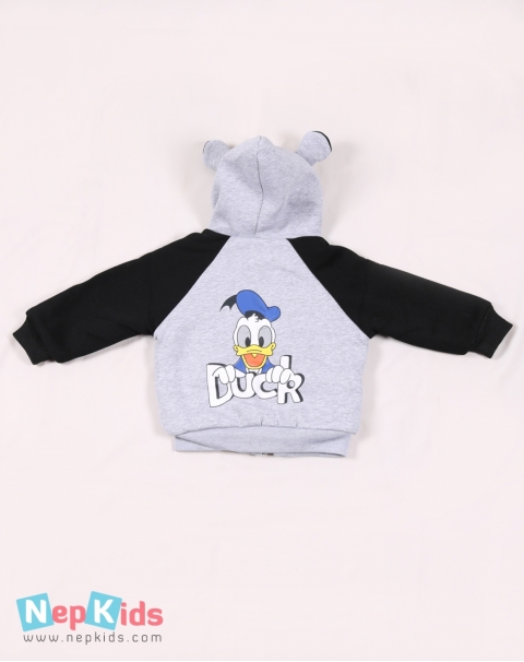 Donald Duck Print Hooded Thick Jacket -  Black Grey