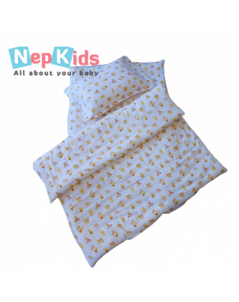 Yellow Bunny Muslin Cover Bedding Set - Mattress, Pillow and Blanket With  Pure Cotton Filler