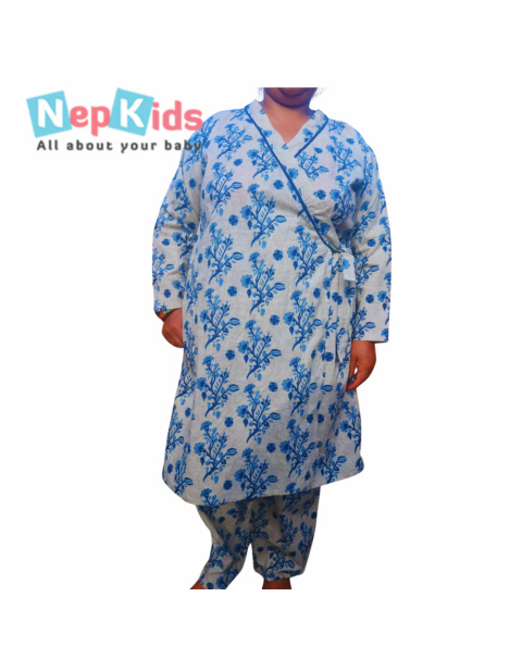 Blue leaf Jaipuri cotton Kimono Style Maternity Cotton Gown For Women