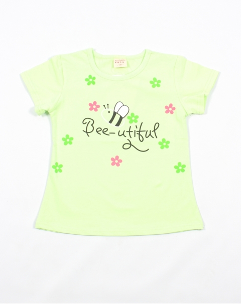 Beeutiful Flower Green Cotton Half T-shirt  for Girls