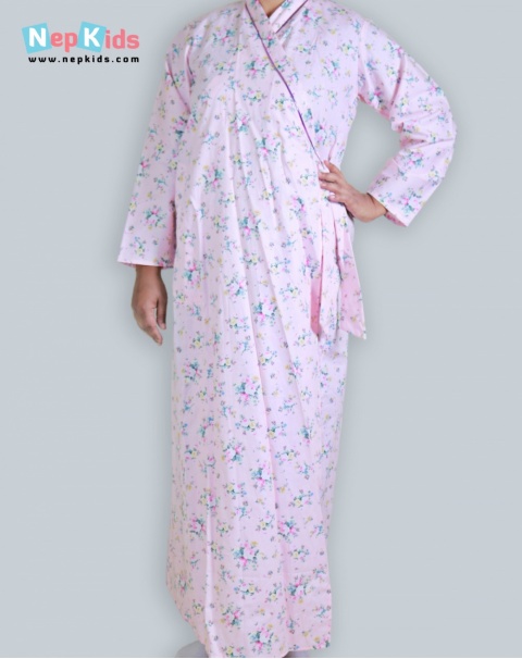 Pink Garden Cross-Over Cotton Maternity Gown