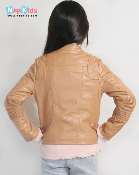 Elegant and Stylish Leather Jacket for Girls Kids - Beige
