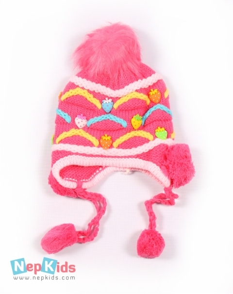Sweet Strawberry Warm Woolen Cap With Inner Fur - Winter Cap