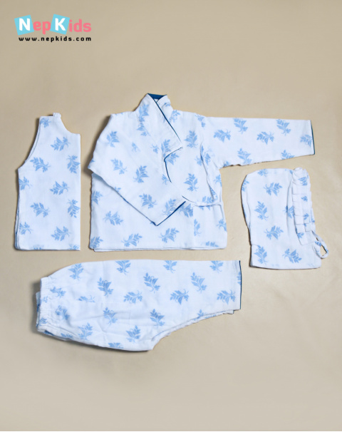 Blue Leaf Cotton 4 Item Bhoto Set - Daily Wear, Authentic Clothing Set