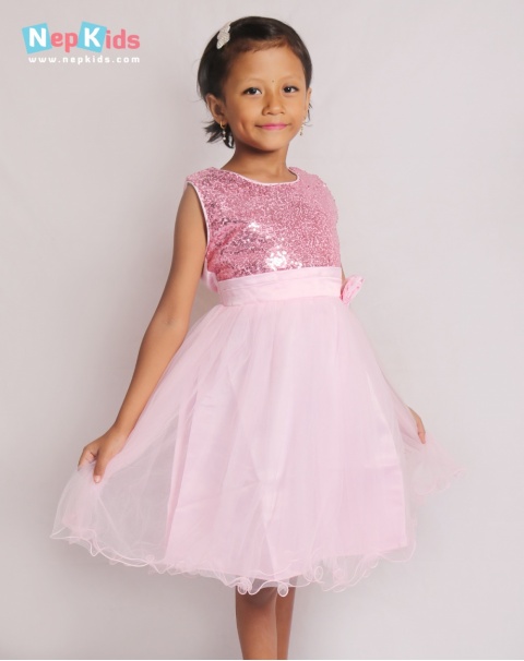 Pink Shining Star Elegant Party Dress  - For Girls