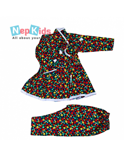 Colorful Flower Cotrise Dress Set - 2Item-Authentic Dress For Girls