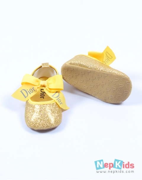 Cute Dior Glittery Yellow Shoes for Baby Girl : 6 to 12 months