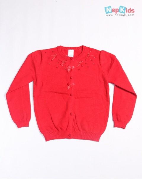 Red Bow Bells Cardigan Sweater for Girls - for 6 to 10 years