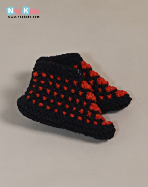 Hand Knitted Criss Cross Pattern Woolen Socks/Booties For Children-Winter Wear