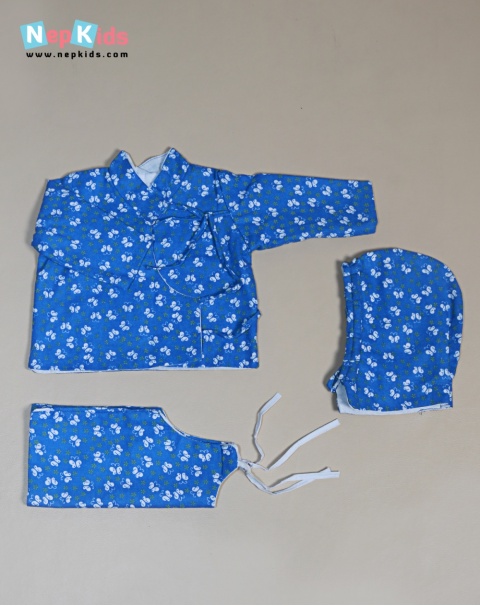 Blue Flying Butterfly Falatin Bhoto Set - 3 Item Set , Authentic Clothing Set
