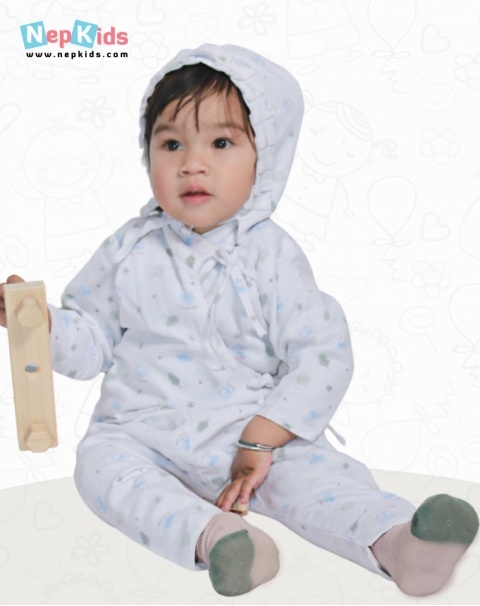 Blue Fox Cotton Bhoto Set with Blue Piping - Authentic Clothing Set