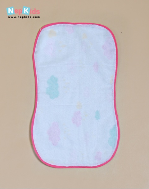 Happy Cloud Printed Mal Mal Burp Cloth With Pink Piping For Babies