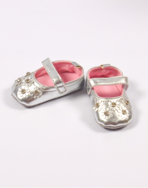 Silver Flower Party Shoes for Baby Girl - 6 M to 12 M