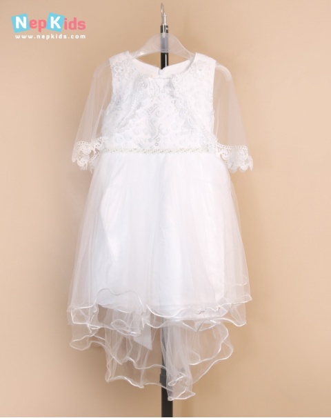 Bubbly White Elegant Party Dress  - For Girls
