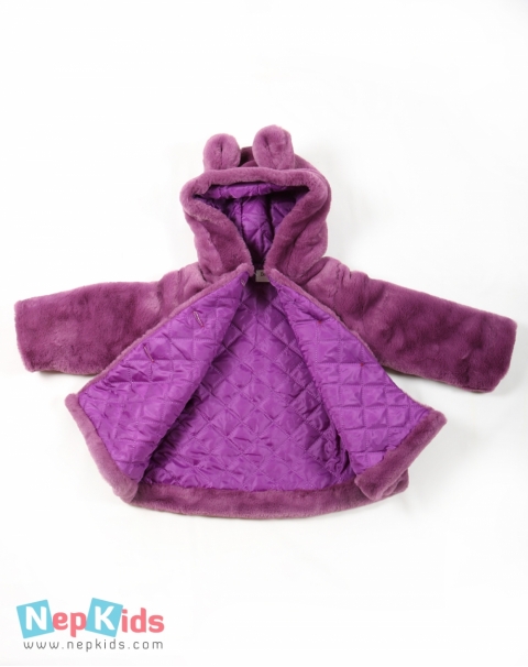 High Quality Full sleeves Furry Coat with hood - Purple