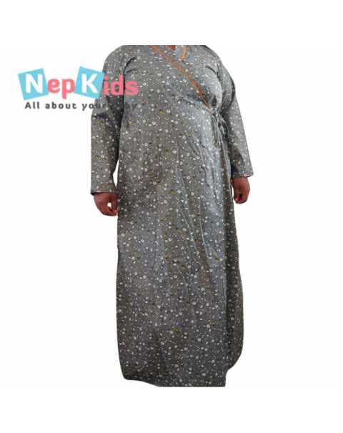 Gray Tulip Cross-Over Cotton Gown - Daily Use Cotton Gown