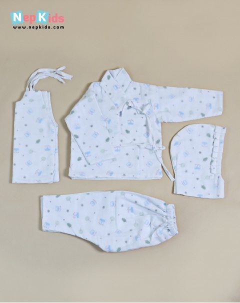 Blue Fox Cotton Bhoto Set with Blue Piping - Authentic Clothing Set