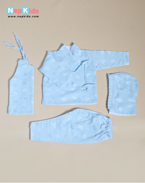 Aqua Leaf Cotton Bhoto Set - Authentic Wear