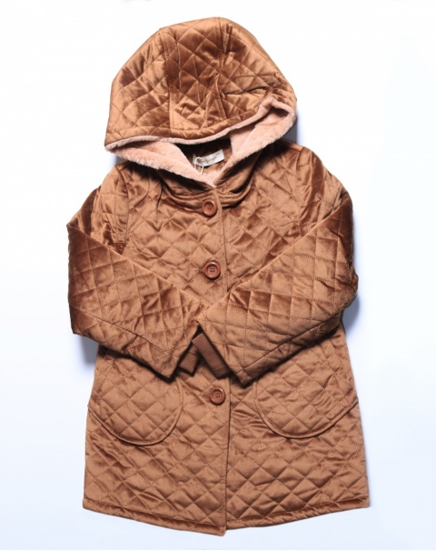 Formal Brown Velvet Thick and Warm Hooded Coat for Girls