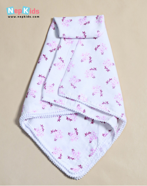 Pink Little Flower  2 Layer Muslin Multi Purpose Organic Cotton Swaddling Blanket For Babies