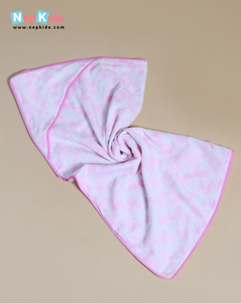 Pink Leaf 3 Layer Hooded Swaddle - With Pink Piping