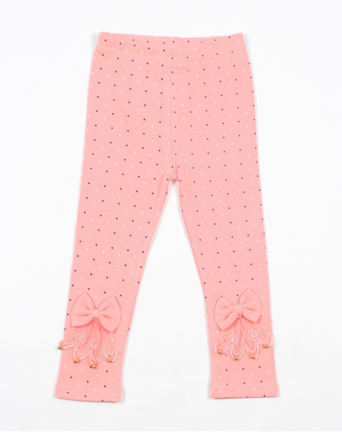 Polka Dots Stretchable Leggings With Bow And Lace Patch Work